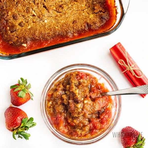 Low Carb Keto Strawberry Rhubarb Crisp Recipe | Wholesome Yum Foods